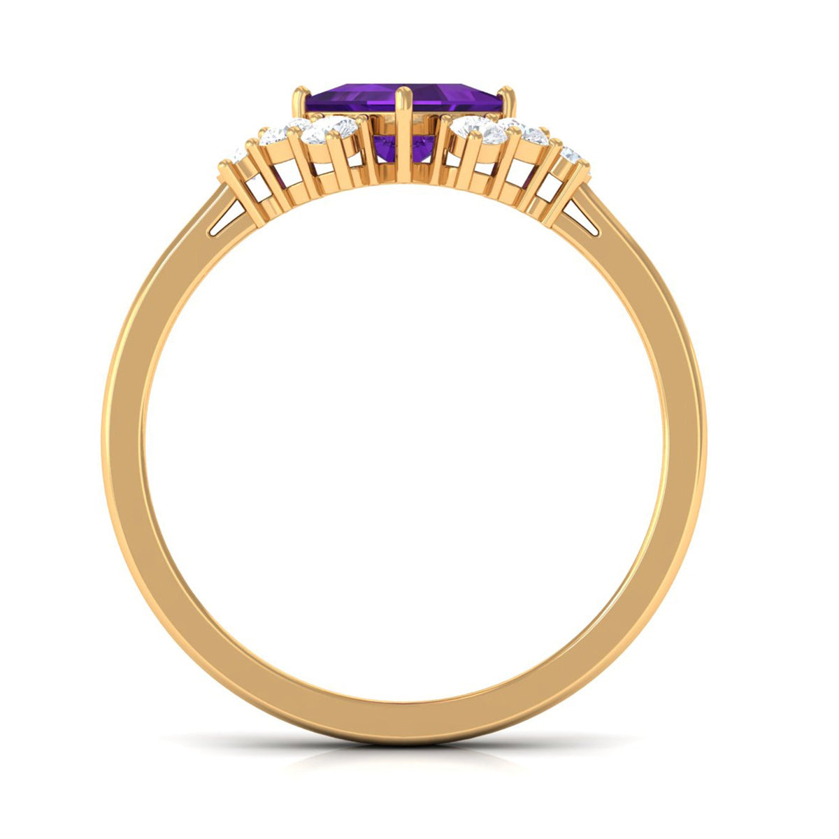 Natural 1.2 Carat Amethyst princess cut engagement ring with diamond accents from Rosec Jewels, showcasing the elegant gemstone setting.