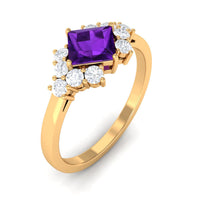 Natural 1.2 Carat Amethyst princess cut engagement ring with diamond accents by Rosec Jewels, showcasing the elegant ring design.