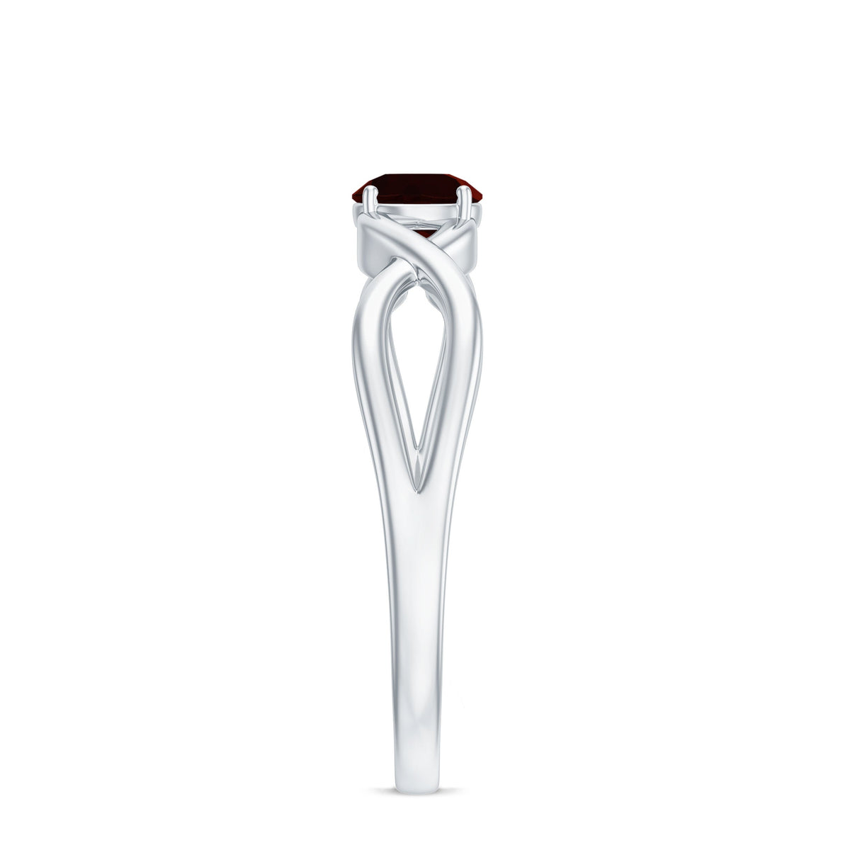 Genuine 8mm Garnet Solitaire Engagement Ring with Crossover Shank