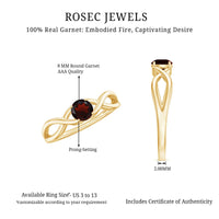 Genuine 8mm Garnet Solitaire Engagement Ring with Crossover Shank