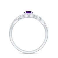 Solitaire amethyst crossover engagement ring by Rosec Jewels featuring a central purple gemstone and intricate band design.