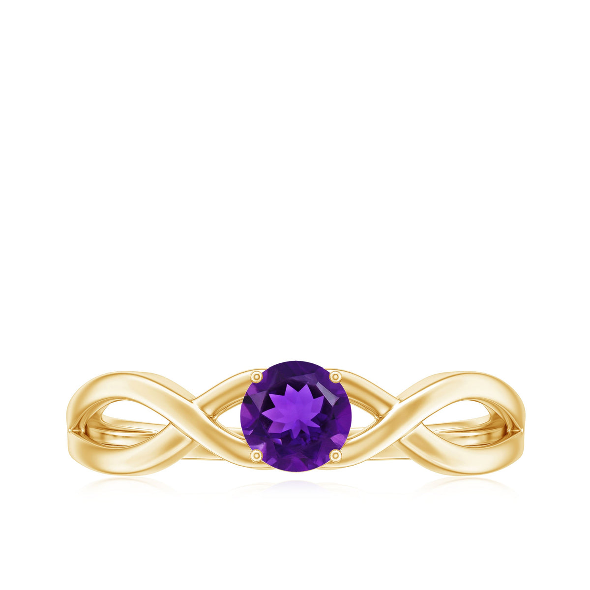 Solitaire Amethyst crossover engagement ring by Rosec Jewels featuring a central amethyst gemstone and elegant band design.