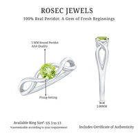 Natural Half Carat Peridot Promise Ring with Crossover Shank