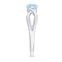 Solitaire aquamarine infinity promise ring by Rosec Jewels featuring a central aquamarine gemstone and infinity design.