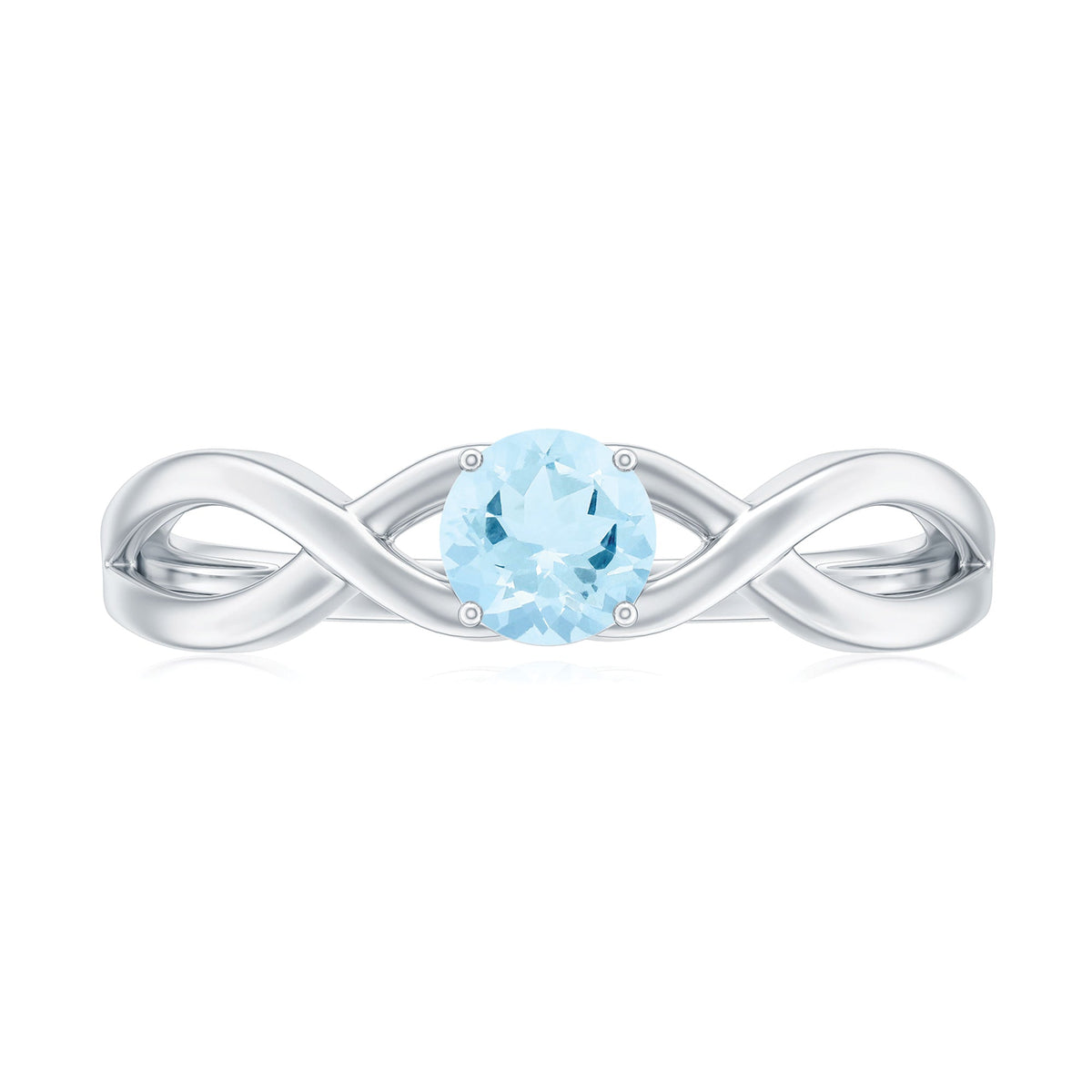 Rosec Jewels solitaire aquamarine infinity promise ring featuring a central aquamarine gemstone on a delicate band.