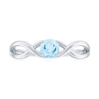 Rosec Jewels solitaire aquamarine infinity promise ring featuring a central aquamarine gemstone on a delicate band.