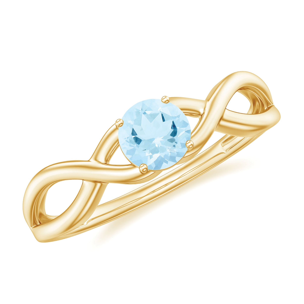 Solitaire aquamarine infinity promise ring by Rosec Jewels featuring a central aquamarine gemstone on a silver band.