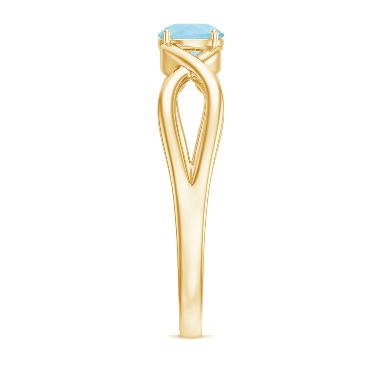 Solitaire aquamarine infinity promise ring by Rosec Jewels featuring a central aquamarine gemstone on a silver band.