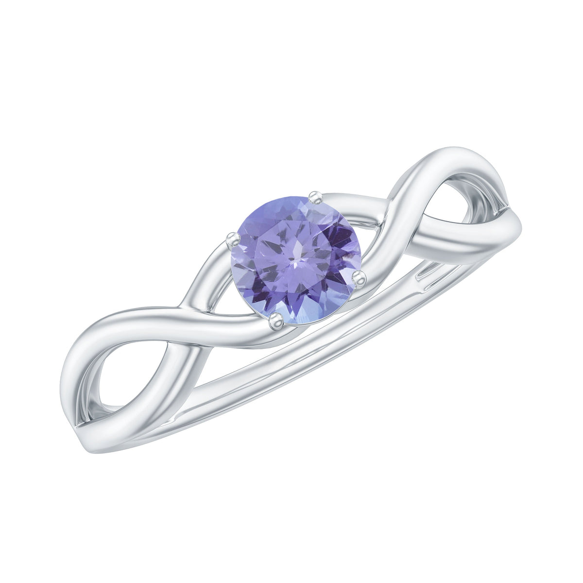 Genuine Tanzanite promise ring with crossover shank from Rosec Jewels, featuring a vibrant purple-blue gemstone and elegant band.