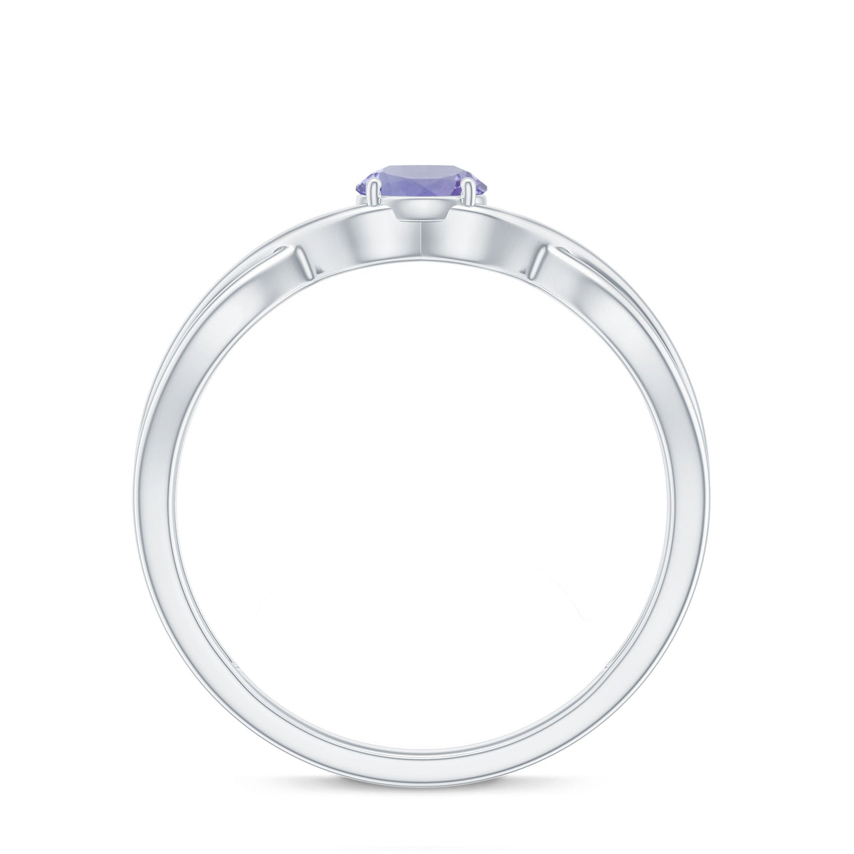 Genuine Tanzanite promise ring with crossover shank from Rosec Jewels, showcasing a vibrant blue gemstone and elegant band design.