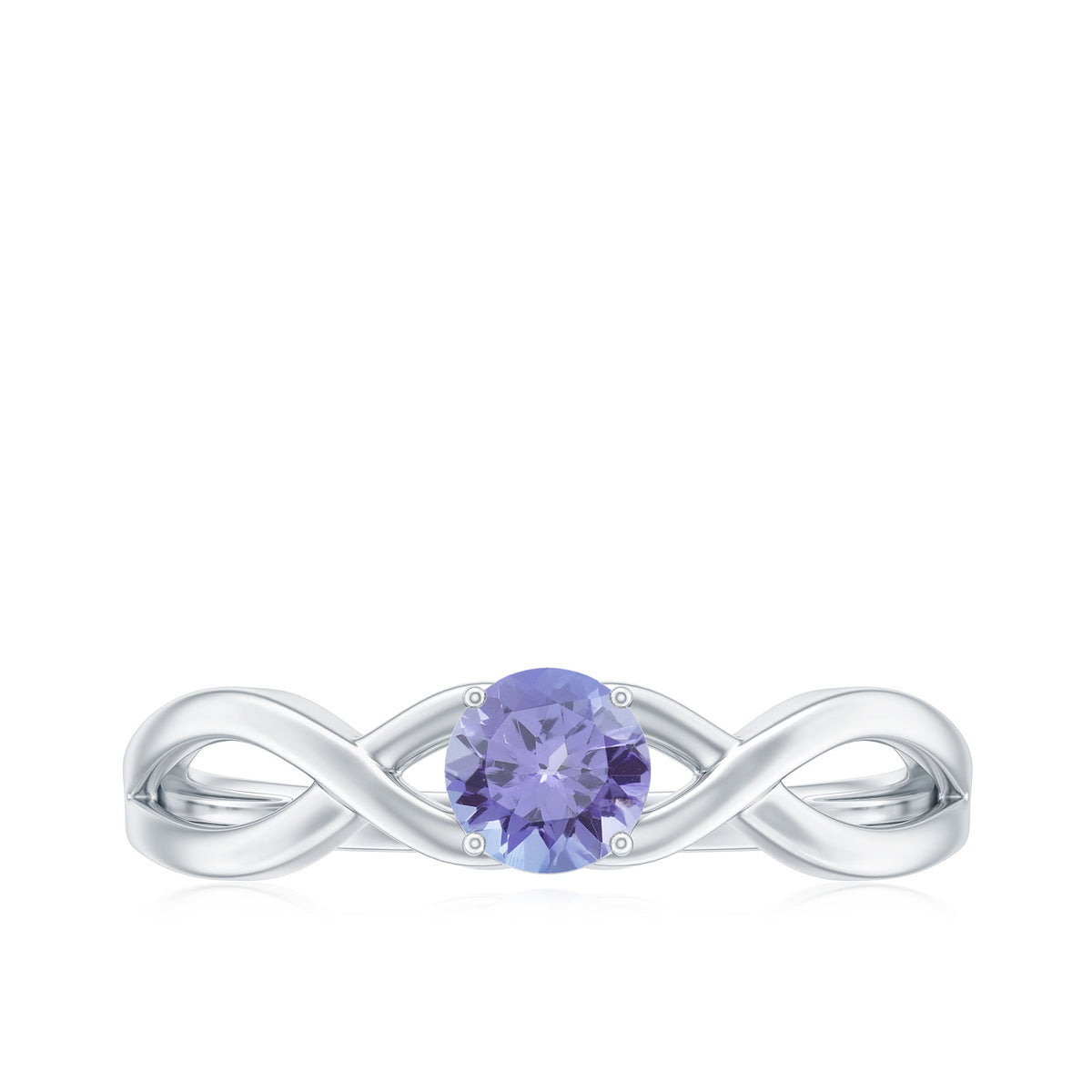 Genuine Tanzanite promise ring with crossover shank by Rosec Jewels, featuring a central blue-violet tanzanite gemstone in a polished band.
