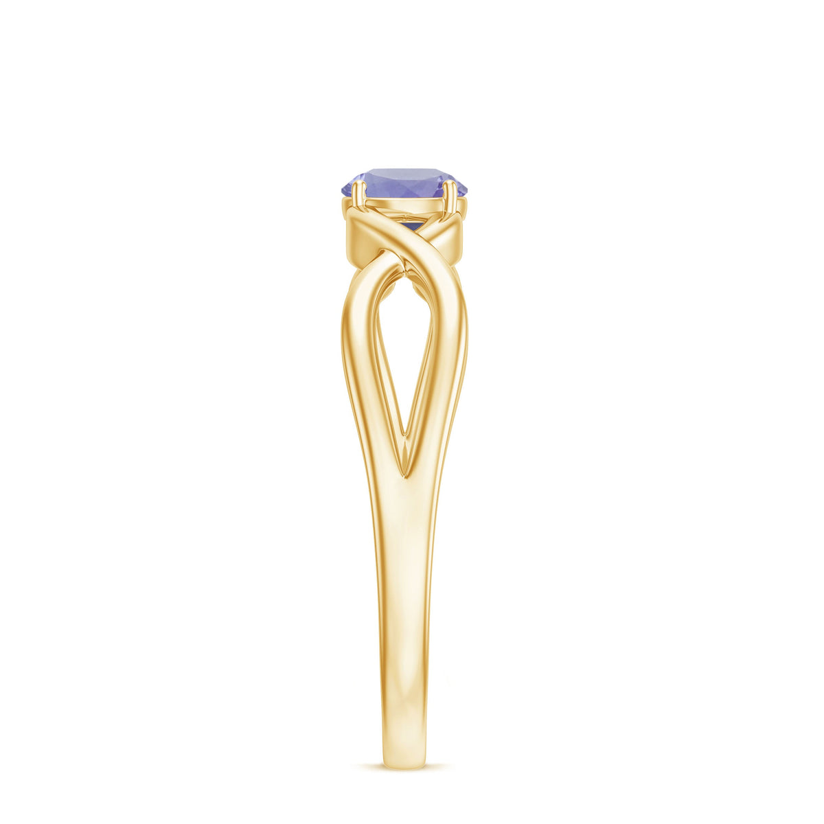 Genuine Tanzanite promise ring with crossover shank by Rosec Jewels, featuring a vibrant blue Tanzanite gemstone and elegant band design.