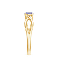 Genuine Tanzanite promise ring with crossover shank by Rosec Jewels, featuring a vibrant blue Tanzanite gemstone and elegant band design.
