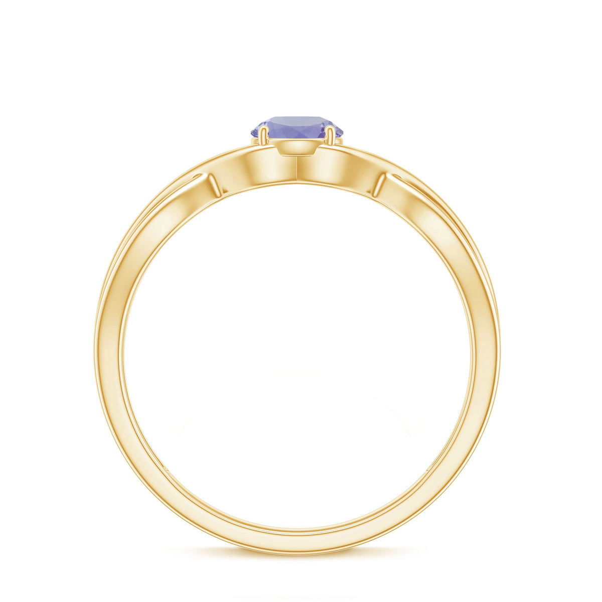Genuine Tanzanite promise ring with a crossover shank from Rosec Jewels, featuring a vibrant blue-violet gemstone.
