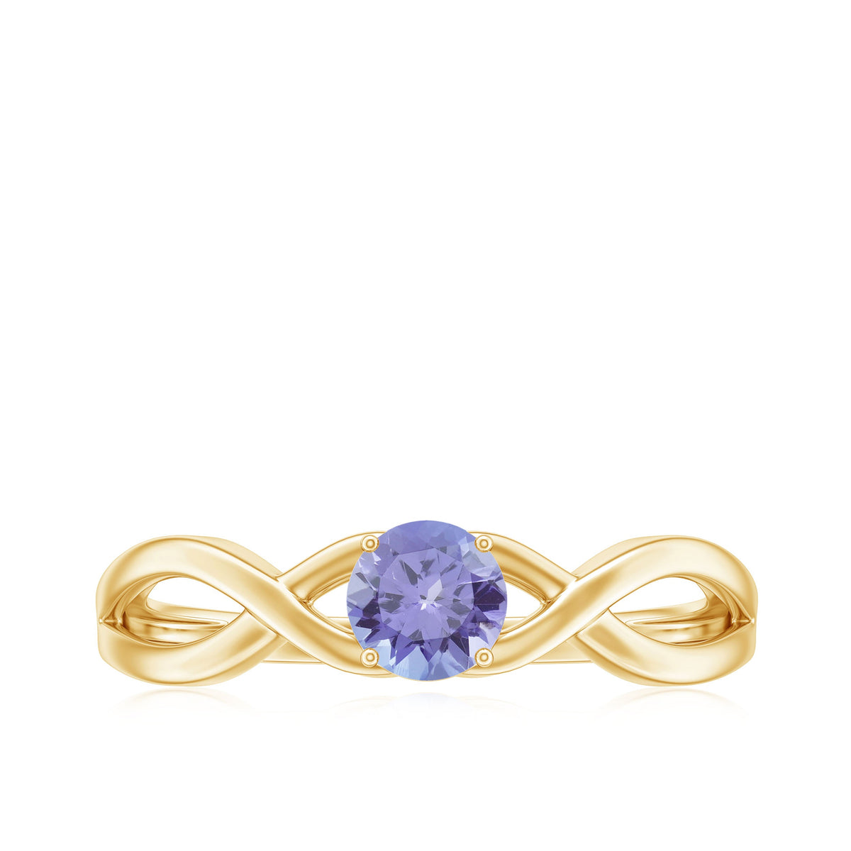 Genuine Tanzanite promise ring with crossover shank by Rosec Jewels, featuring a vibrant blue Tanzanite gemstone on a silver band.