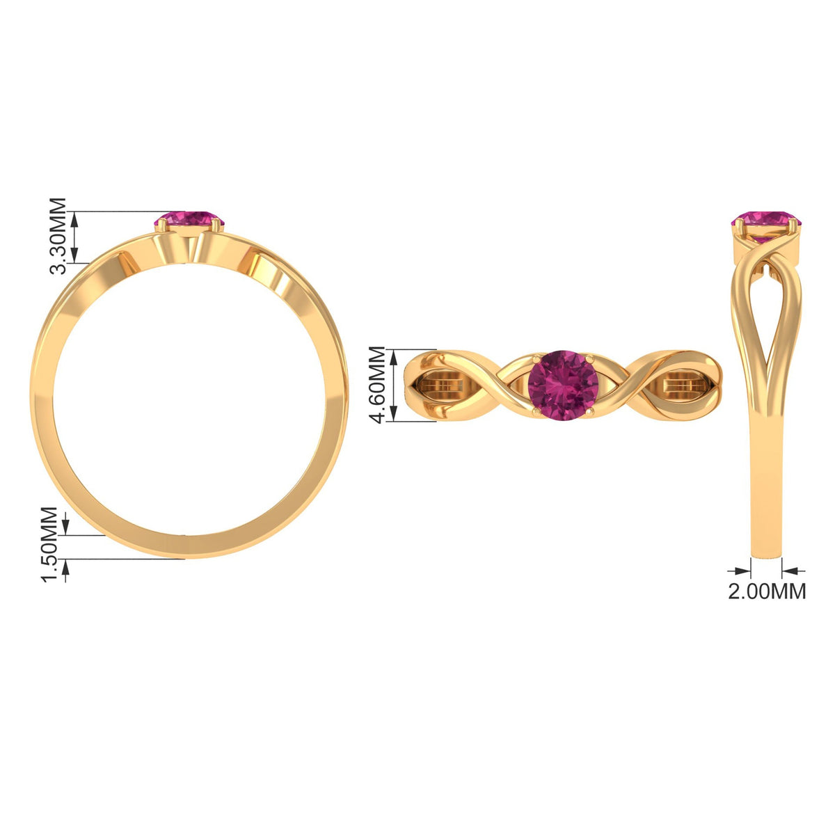 1/4 CT Real Pink Tourmaline Solitaire Ring with Crossover Shank