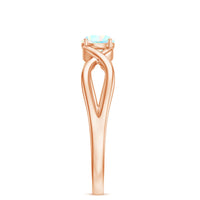 Natural Ethiopian rainbow opal promise ring with crossover shank, showcasing vibrant colors and elegant design from Rosec Jewels.