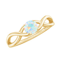 Natural Ethiopian rainbow opal promise ring with crossover shank, crafted by Rosec Jewels, showcasing vibrant colorful gemstones