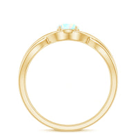 Ethiopian rainbow opal promise ring with crossover shank from Rosec Jewels, showcasing vibrant rainbow colors and elegant design.