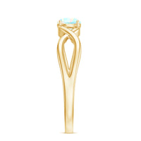 Natural Ethiopian rainbow opal promise ring with crossover shank, showcasing vibrant multicolored gemstone and elegant silver band.