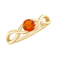 0.25 carat solitaire fire opal crossover engagement ring from Rosec Jewels, showcasing a vibrant fire opal gemstone on a silver band.