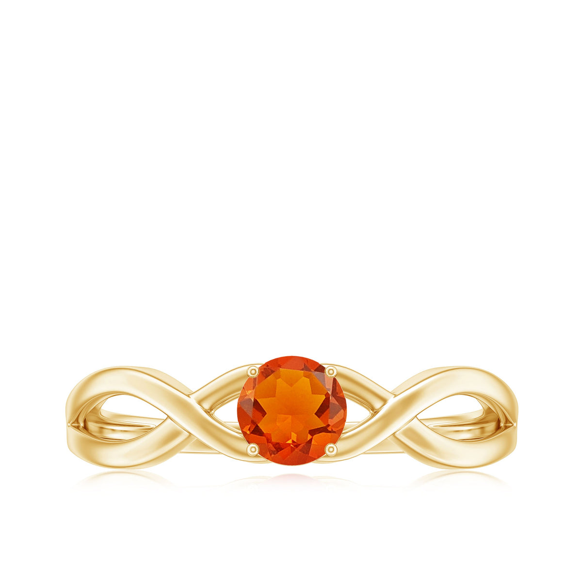 Rosec Jewels 0.25 CT solitaire fire opal crossover engagement ring showing a sparkling fire opal gemstone in a unique crossover band design.