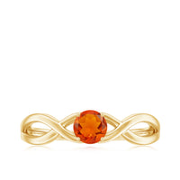 Rosec Jewels 0.25 CT solitaire fire opal crossover engagement ring showing a sparkling fire opal gemstone in a unique crossover band design.