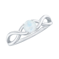 Round moonstone solitaire promise ring in crossover shank by Rosec Jewels, featuring a smooth, polished moonstone gemstone on a sleek band.