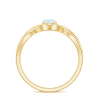 Round moonstone solitaire promise ring in crossover shank design, crafted by Rosec Jewels, shown on a white background.