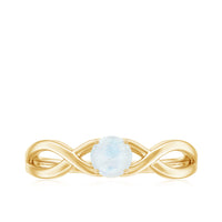 Round moonstone solitaire promise ring with crossover shank from Rosec Jewels, featuring a smooth, polished moonstone center.