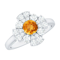 Vintage Looking Citrine Flower Engagement Ring with Certificate