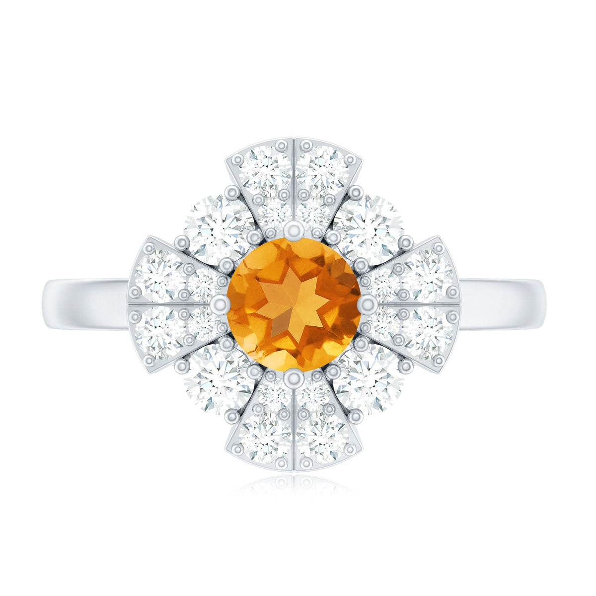 Vintage Looking Citrine Flower Engagement Ring with Certificate