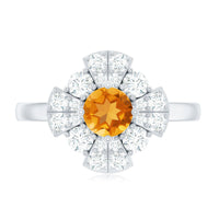 Vintage Looking Citrine Flower Engagement Ring with Certificate