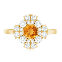 Vintage Looking Citrine Flower Engagement Ring with Certificate