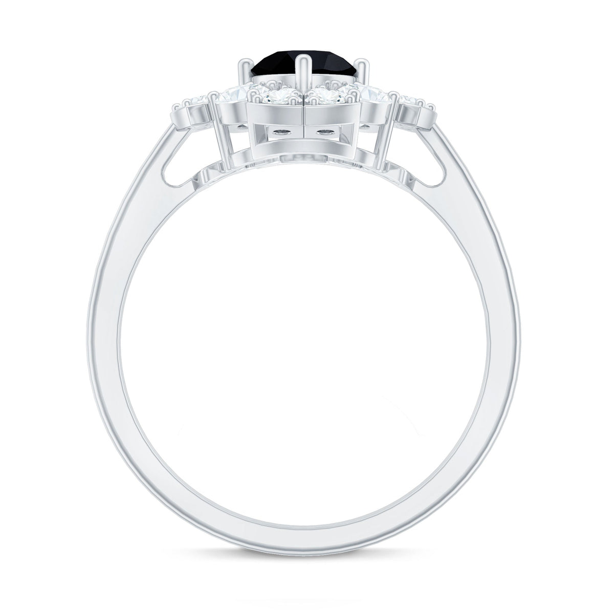 Natural Black Spinel Flower Engagement Ring with Moissanite