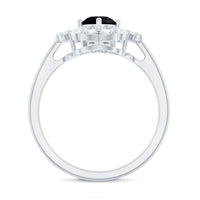Natural Black Spinel Flower Engagement Ring with Moissanite