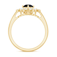 Natural Black Spinel Flower Engagement Ring with Moissanite