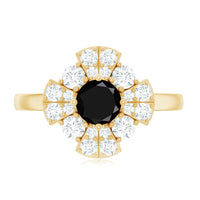 Natural Black Spinel Flower Engagement Ring with Moissanite