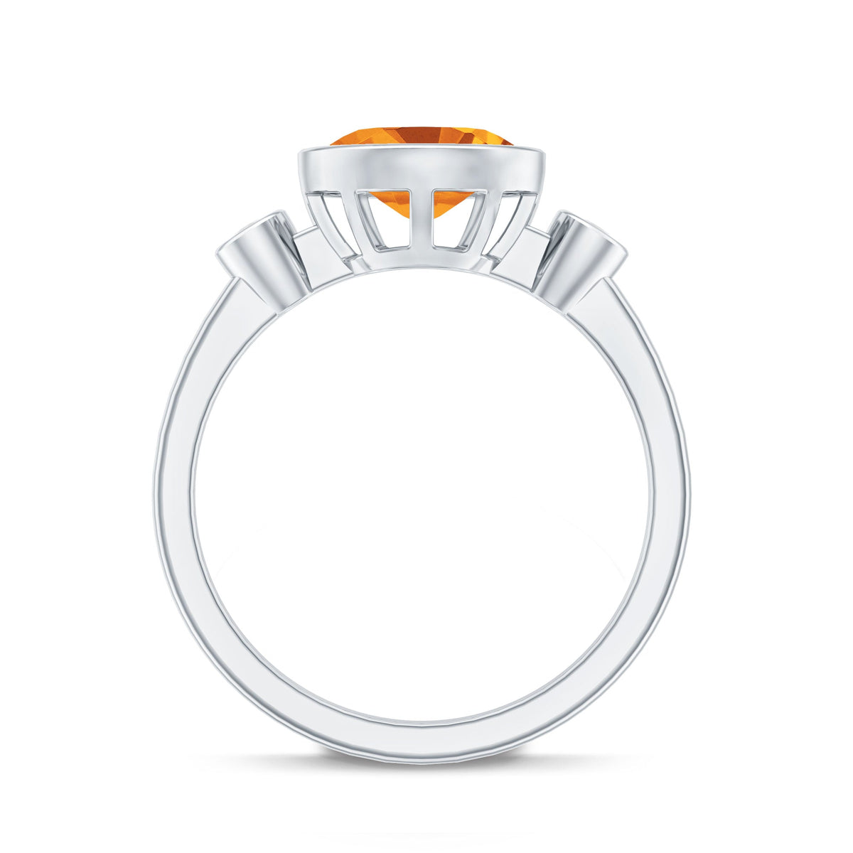 Natural 6X8mm Citrine Diamond Oval Engagement Ring in Bezel Set