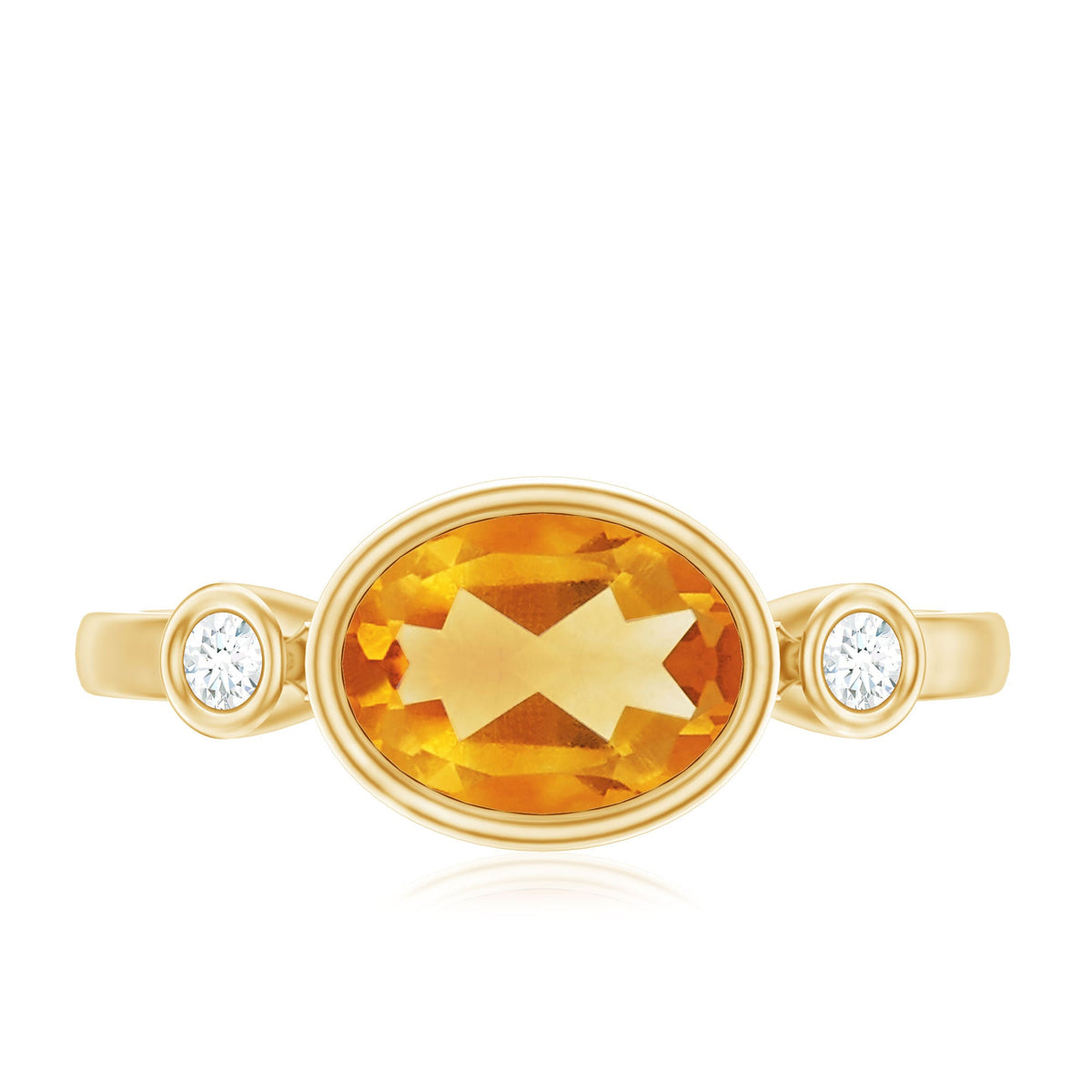 Natural 6X8mm Citrine Diamond Oval Engagement Ring in Bezel Set