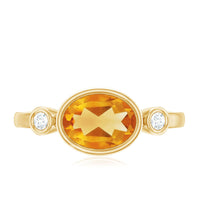 Natural 6X8mm Citrine Diamond Oval Engagement Ring in Bezel Set