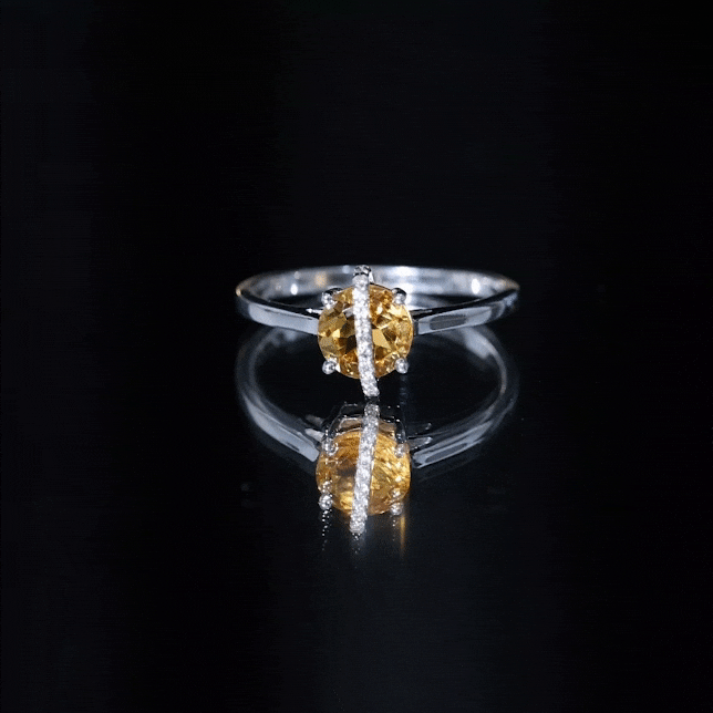 1.2 Carat Designer Round Shape Citrine Ring with Diamond Stones