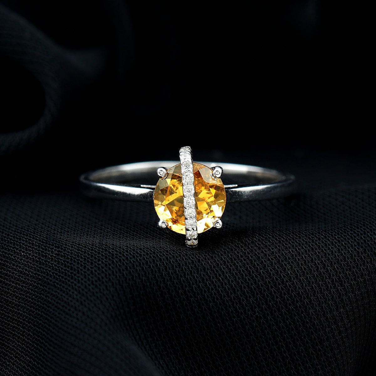 1.2 Carat Designer Round Shape Citrine Ring with Diamond Stones