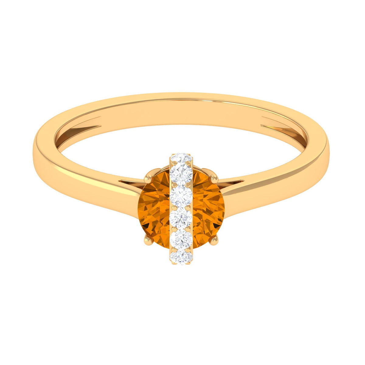 1.2 Carat Designer Round Shape Citrine Ring with Diamond Stones