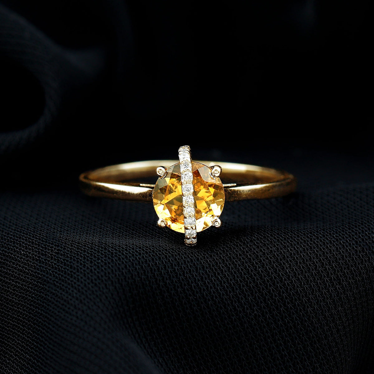 1.2 Carat Designer Round Shape Citrine Ring with Diamond Stones