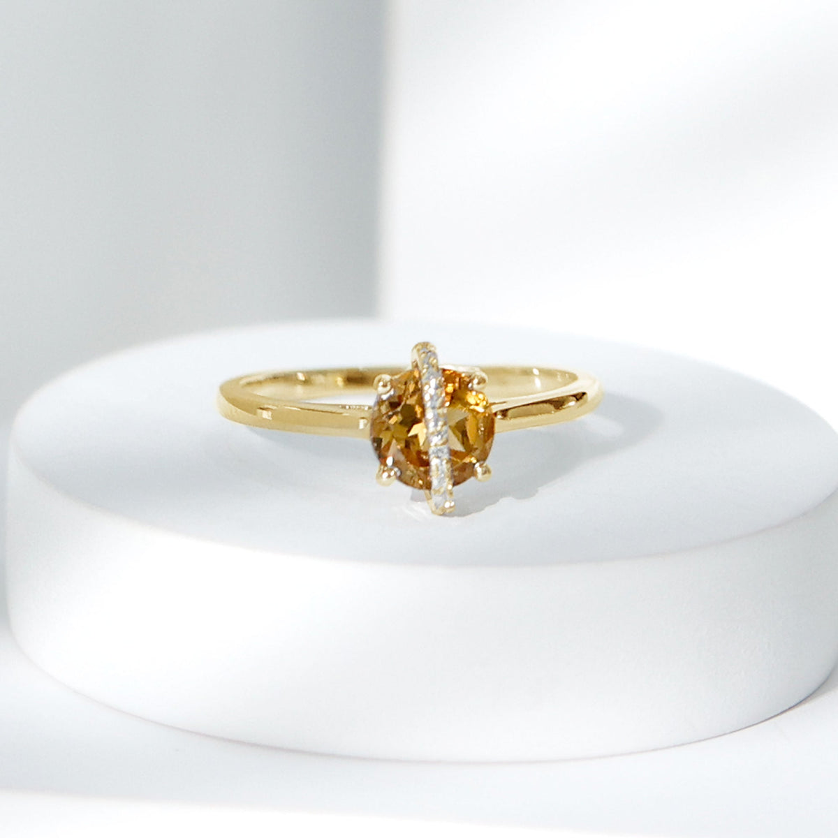 1.2 Carat Designer Round Shape Citrine Ring with Diamond Stones