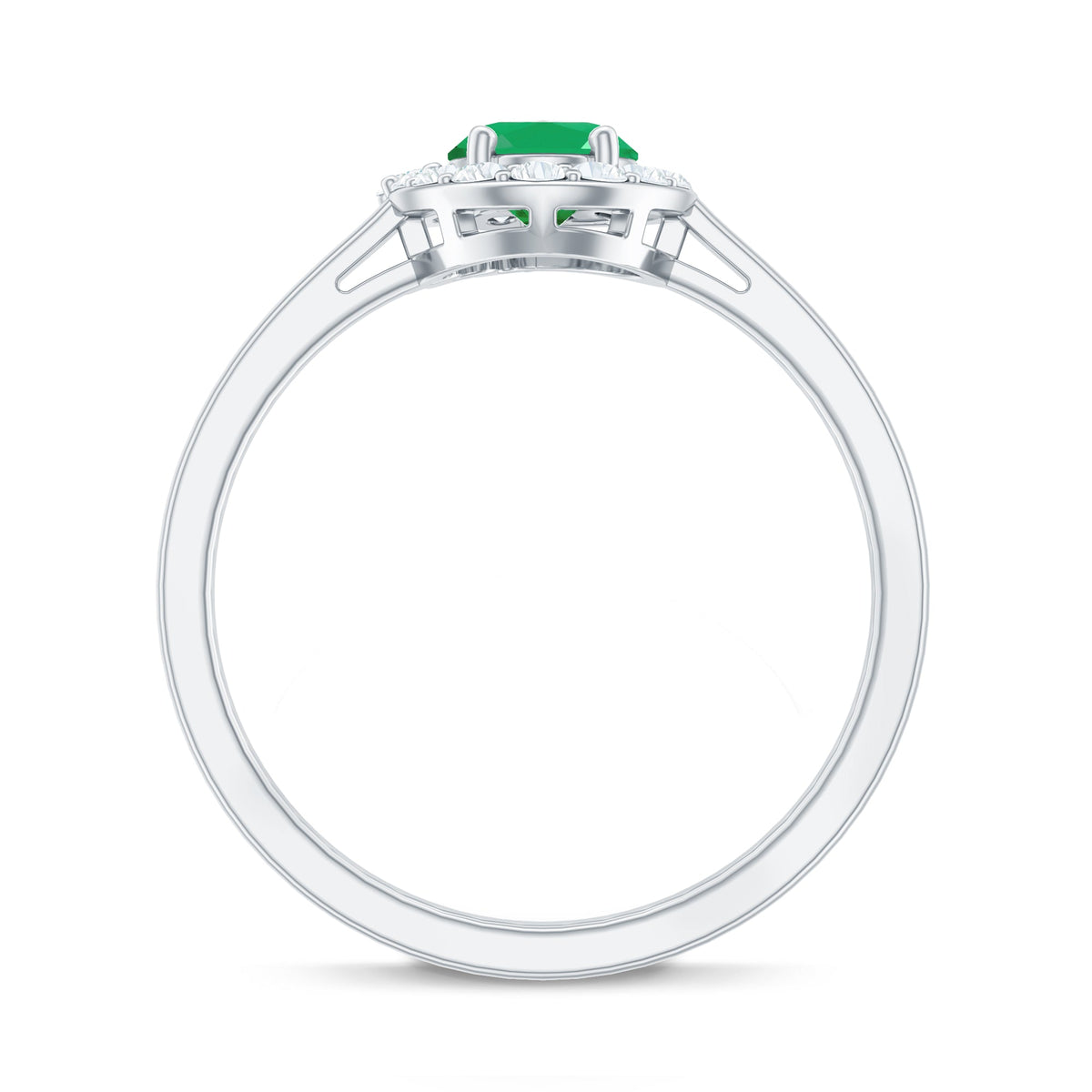 Natural Emerald Oval Engagement Ring with Diamond Halo