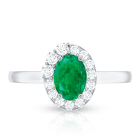 Natural Emerald Oval Engagement Ring with Diamond Halo