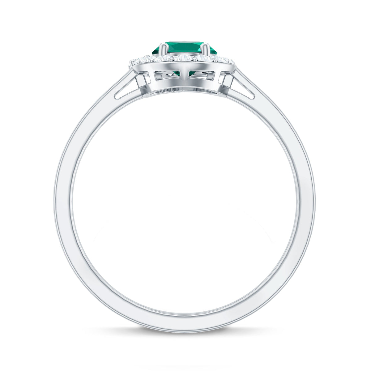 Classic 5X7 mm Oval Lab Grown Emerald Engagement Ring with Diamond Halo