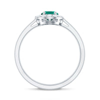 Classic 5X7 mm Oval Lab Grown Emerald Engagement Ring with Diamond Halo